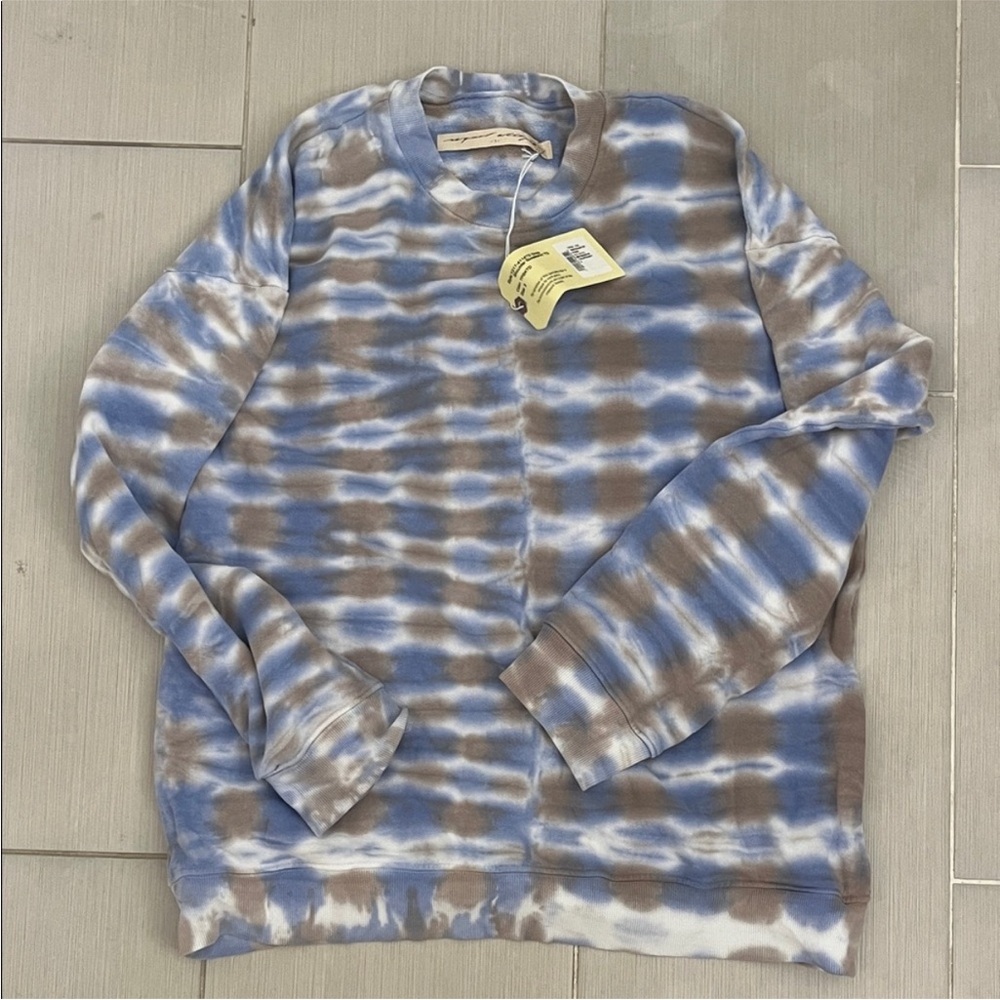 Raquel Allegra Tie-Dye Crew Neck Sweater in Blue and Brown
